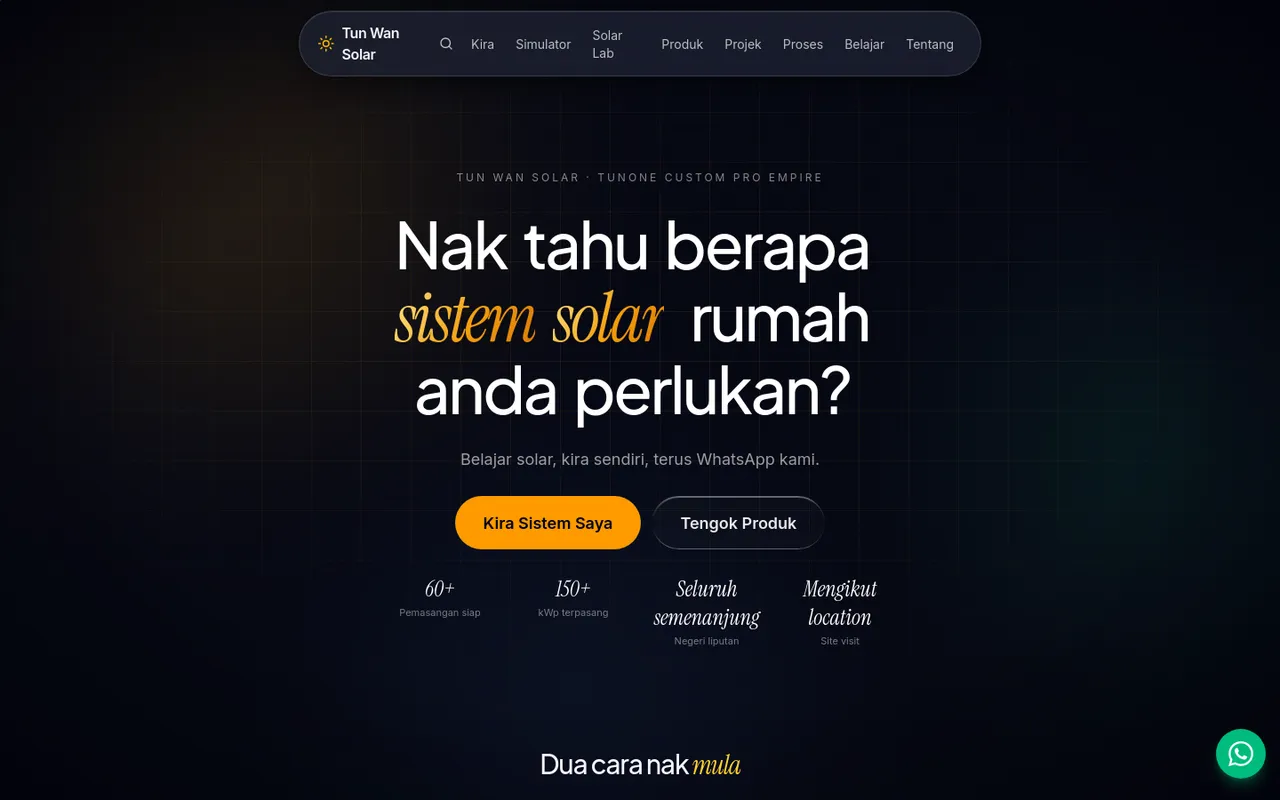 Halaman utama tunwansolar.com pada komputer
